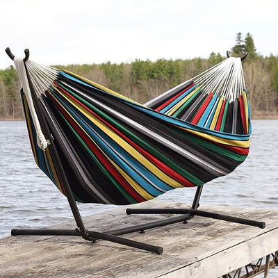 Vivere Cotton Double Hammock w/ Universal Steel Stand Combo, Rio Night(Open Box)