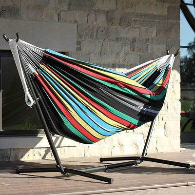 Vivere Cotton Double Hammock w/ Universal Steel Stand Combo, Rio Night(Open Box)
