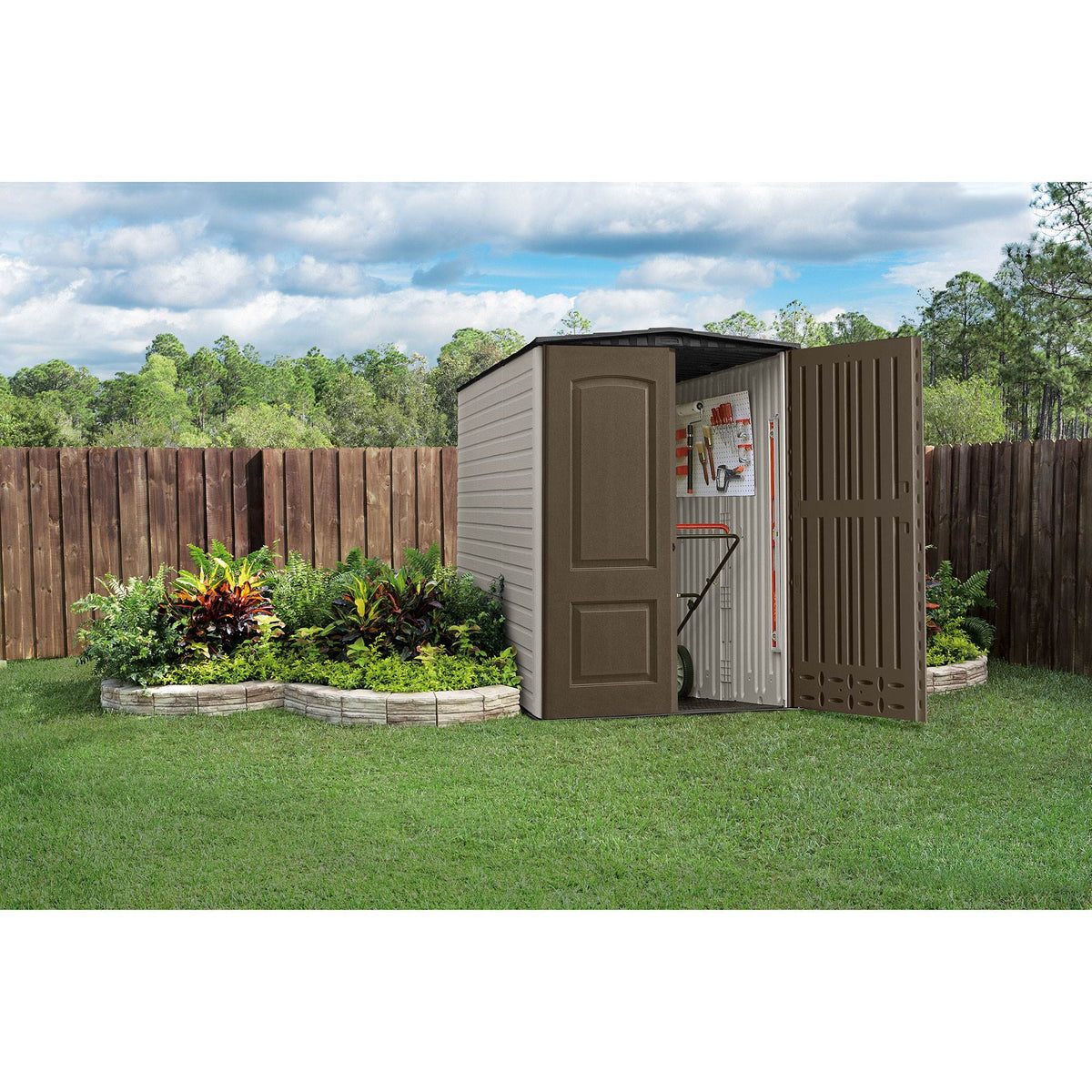 Rubbermaid 5 x 6 Foot Gardening Vertical Outdoor Storage Shed, Brown (2 Pack)