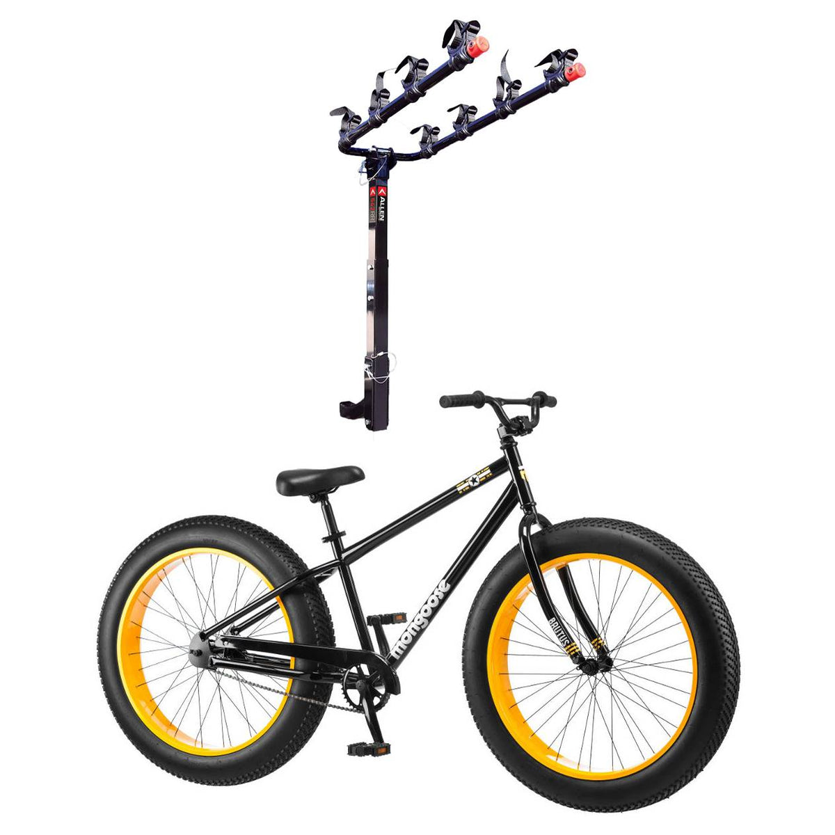 Mongoose 26" Brutus Mens Alloy All Terrain Mountain Bike & 4 Bike Car Hitch Rack