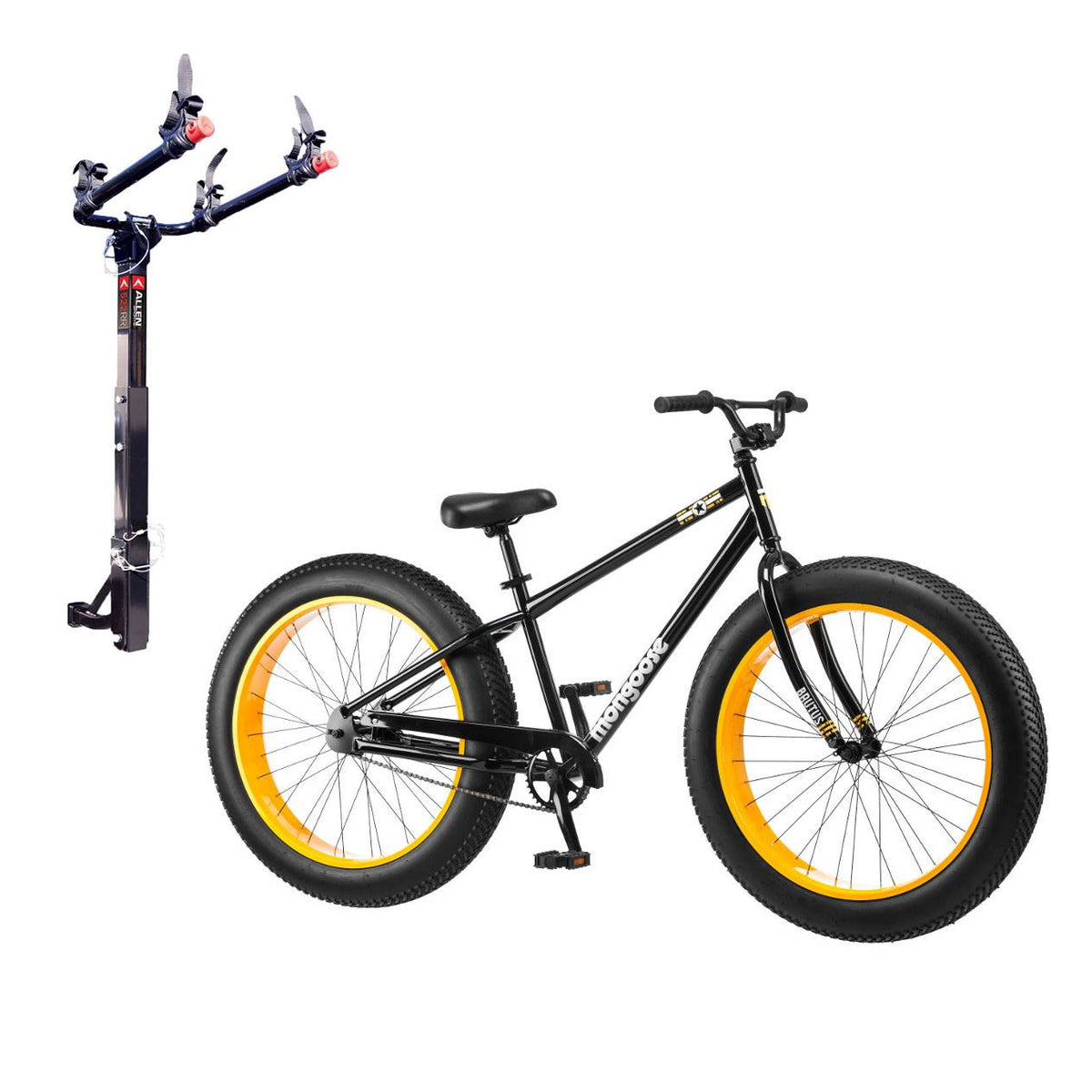 Mongoose 26" Brutus Mens Alloy All Terrain Mountain Bike & 2 Bike Car Hitch Rack