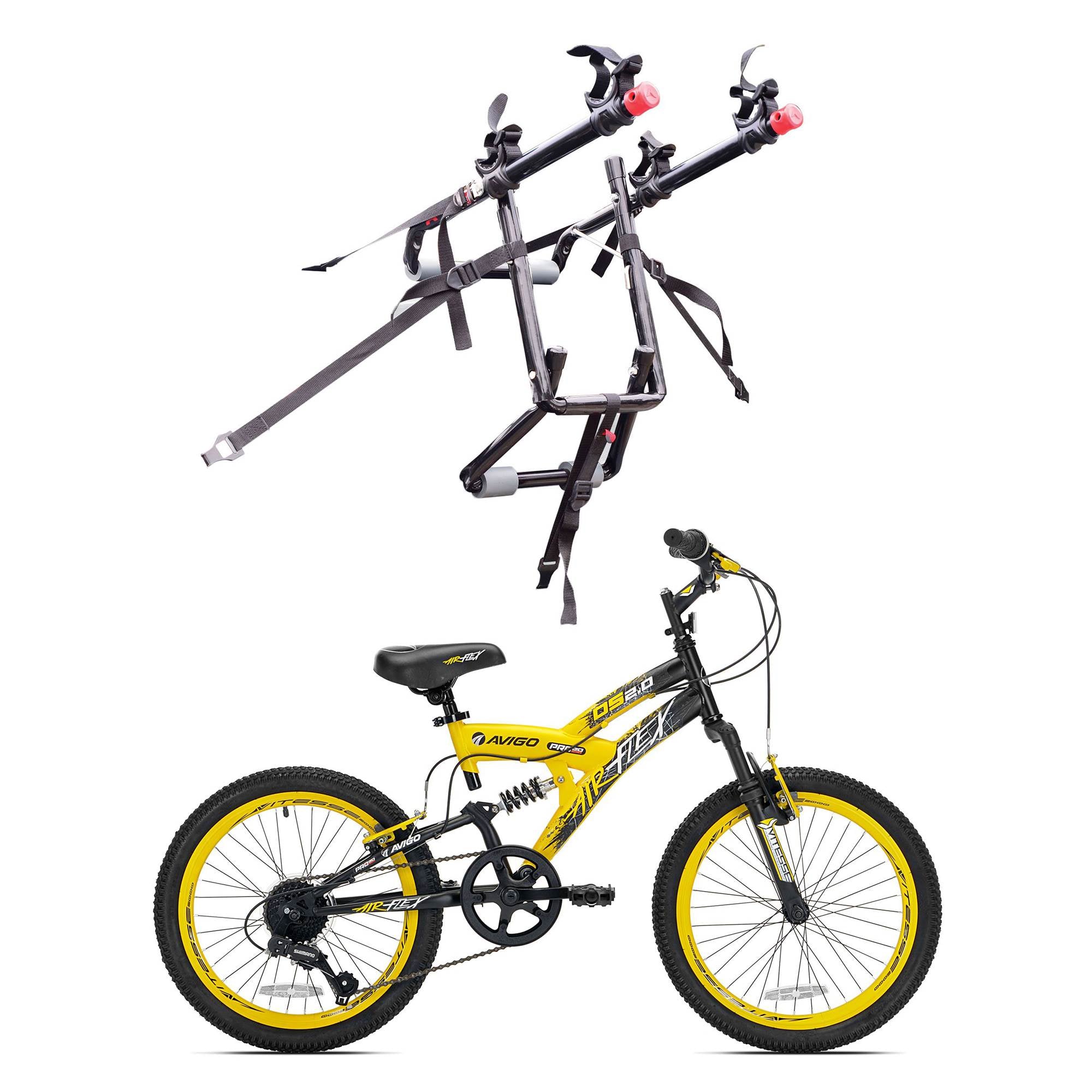 Kent Bikes Avigo Air Flex Steel 20 Inch Boys BMX Bike & 2 Bike Car Trunk Rack