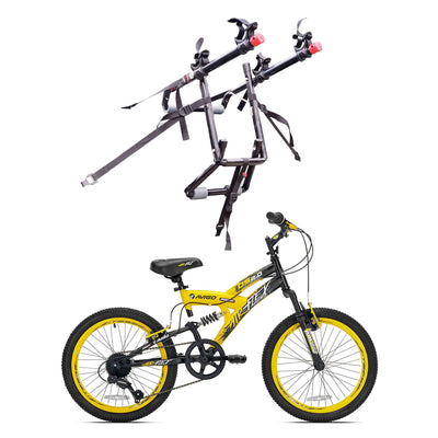 Kent Bikes Avigo Air Flex Steel 20 Inch Boys BMX Bike & 2 Bike Car Trunk Rack