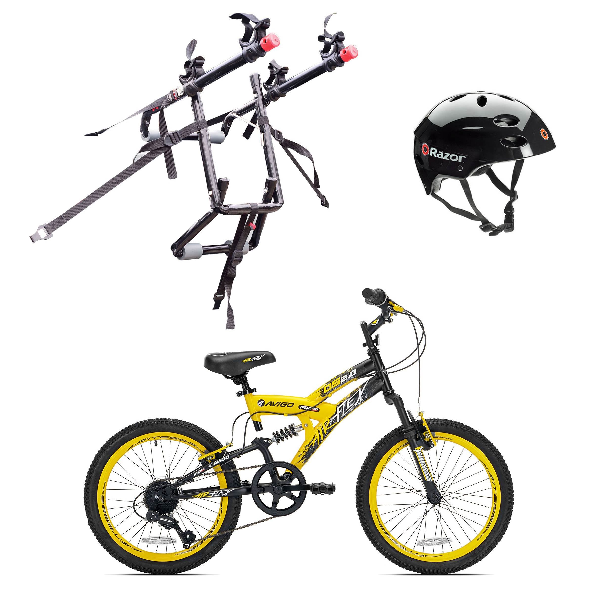 Kent Bikes Avigo Air Flex Steel 20 Inch Boys BMX Bike & 2 Bike Car Rack & Helmet