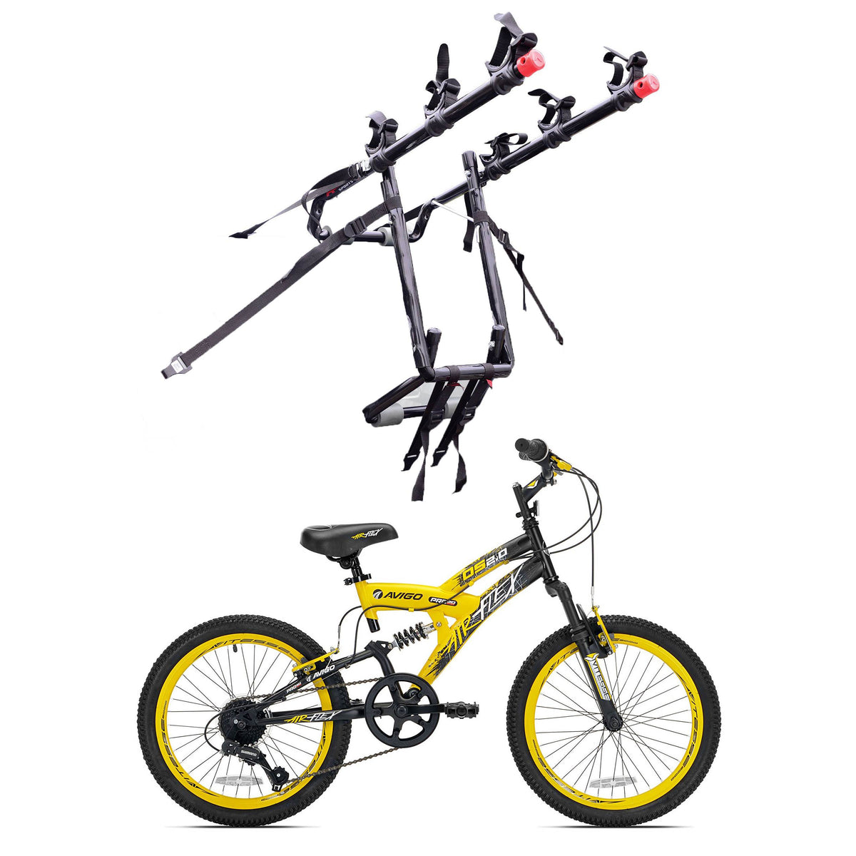 Kent Bikes Avigo Air Flex Steel 20 Inch Boys BMX Bike & 3 Bike Car Trunk Rack