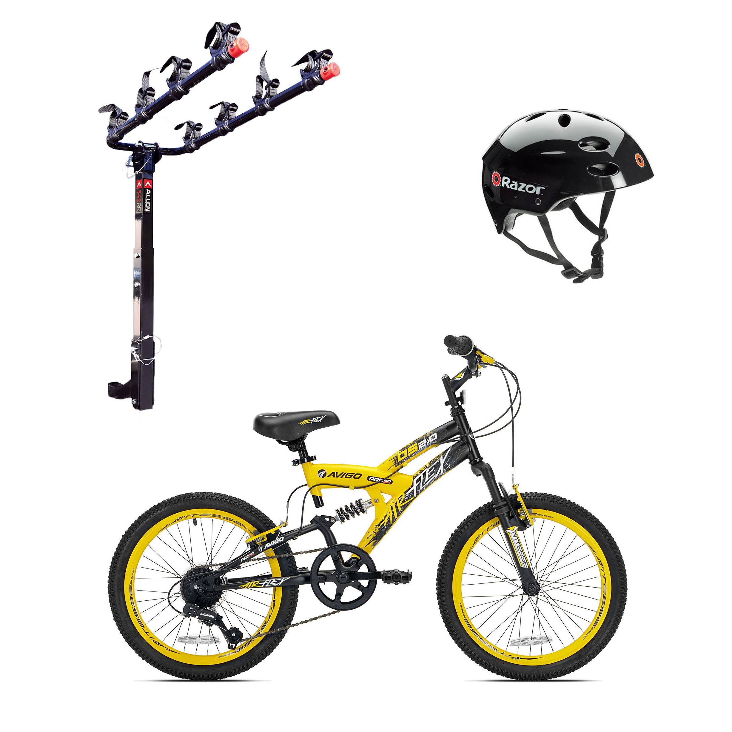 Kent Bikes Avigo Air Flex Steel 20 Inch Boys BMX Bike & 4 Bike Car Rack & Helmet