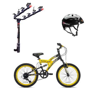 Kent Bikes Avigo Air Flex Steel 20 Inch Boys BMX Bike & 4 Bike Car Rack & Helmet