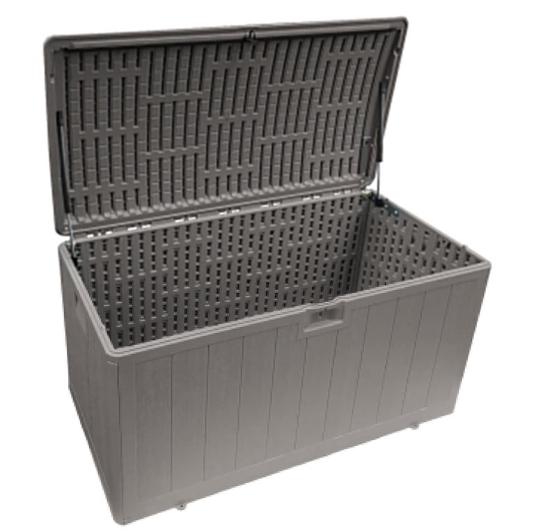Plastic Development Group 130-Gallon Deck Box with Gas Shock Lid, Driftwood