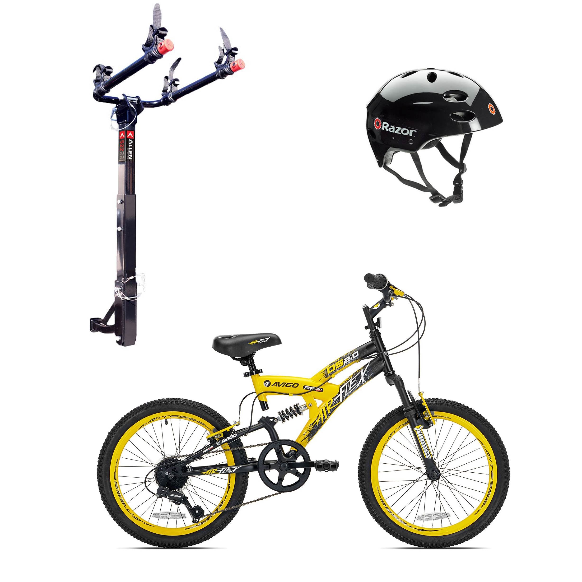 Kent Bikes Avigo Air Flex Steel 20 Inch Boys BMX Bike & Bike Car Rack & Razor Helmet Bundle