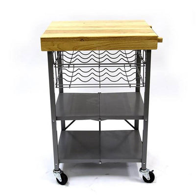 Origami Wheeled Kitchen Island Bar Cart with Double Wine-Rack Bottle Holder - VMInnovations