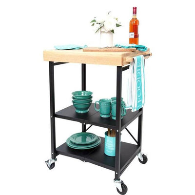 Origami Wheeled Kitchen Island Bar Cart with Double Wine-Rack Bottle Holder - VMInnovations