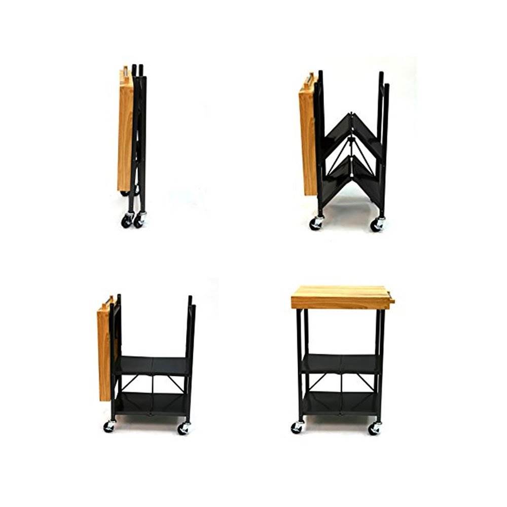 Origami Wheeled Kitchen Island Bar Cart with Double Wine-Rack Bottle Holder - VMInnovations