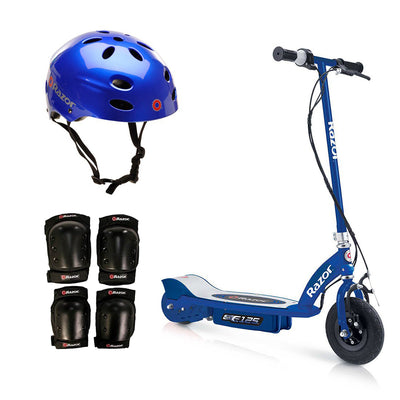 Razor Motorized Rechargeable Blue Electric Scooter w/ Blue Helmet and Safety Set - VMInnovations