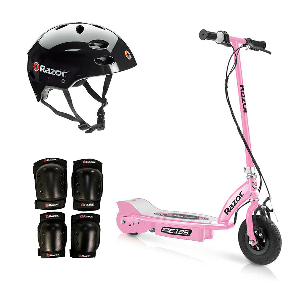 Razor Motorized Rechargeable Pink Electric Scooter w/ Black Helmet & Safety Set