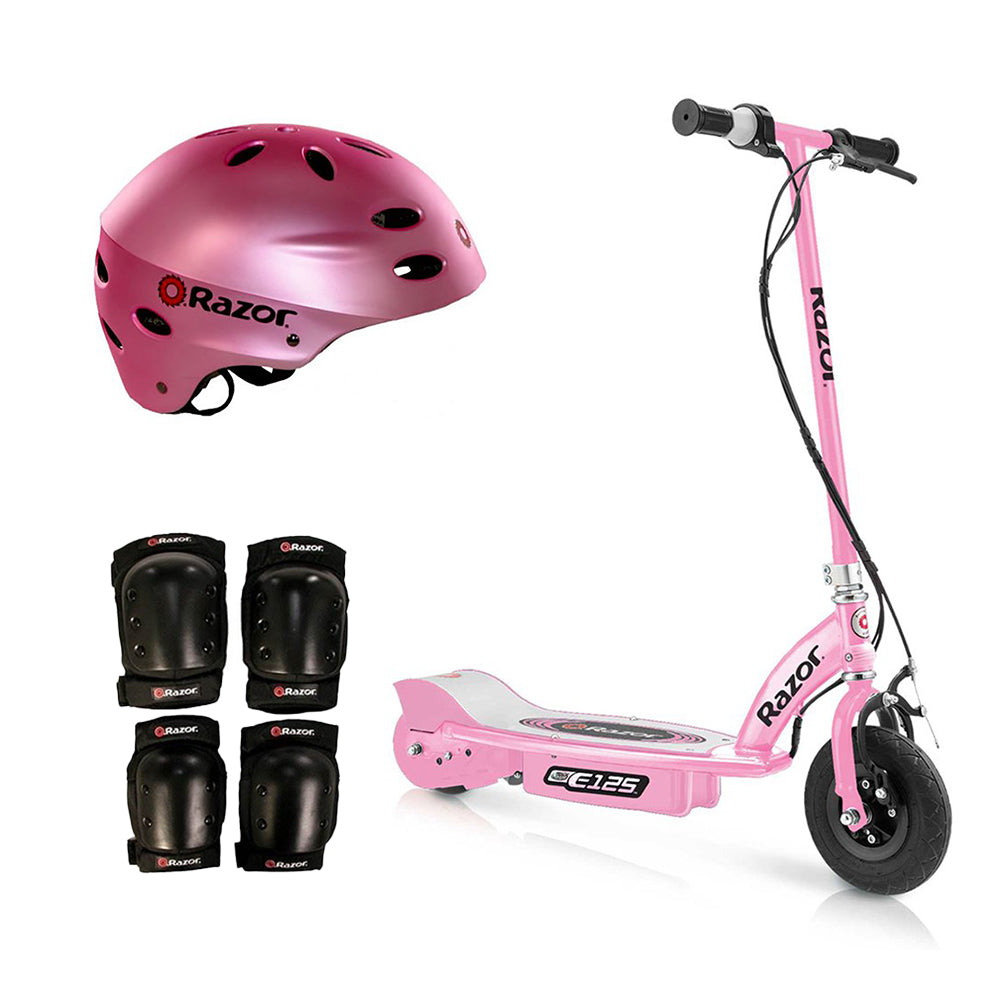 Razor Motorized Rechargeable Pink Electric Scooter w/ Pink Helmet & Safety Set