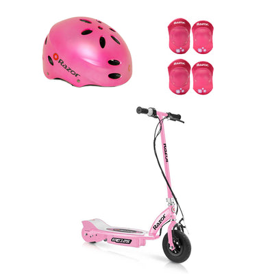 Razor E125 Electric Rechargeable Scooter + Bicycle Helmet + Elbow & Knee Pad Set