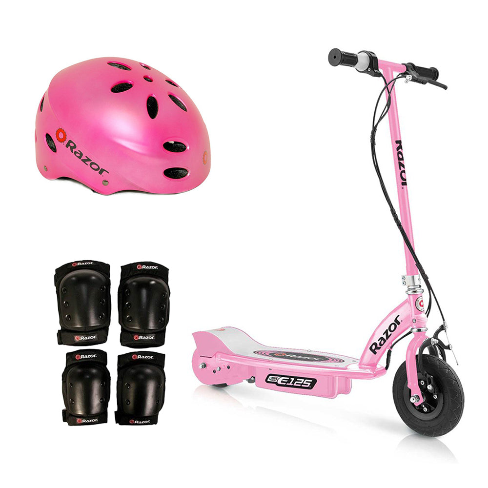 Razor Motorized Rechargeable Pink Electric Scooter w/ Pink Helmet & Safety Set