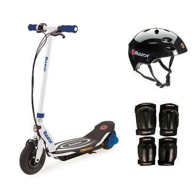 Razor Power Core E100 Kids Ride On Electric Motor Scooter w/ Helmet & Pads, Blue