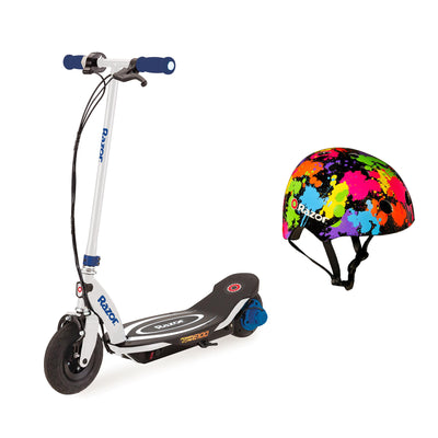 Razor Power Core E100 Kids Electric Motor Scooter with Splatter Helmet, Blue