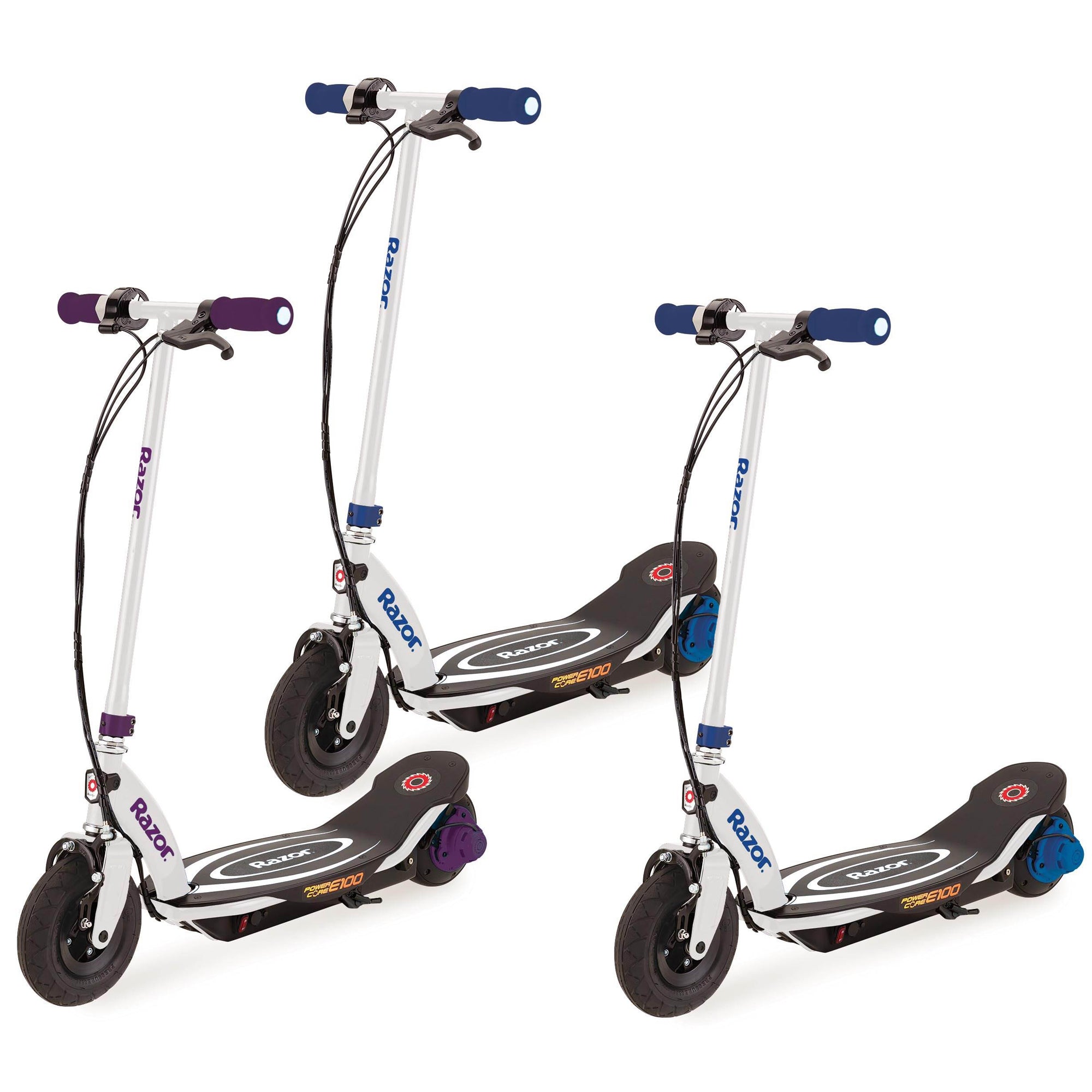 Razor Power Core E100 Kids Electric Battery Power Scooter, Purple/Blue (3 Pack)