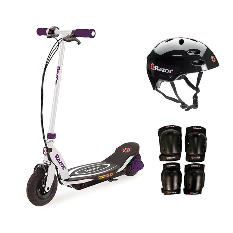 Razor E100 Electric Motorized Scooter, With Child Helmet, Elbow & Knee Pad Set - VMInnovations