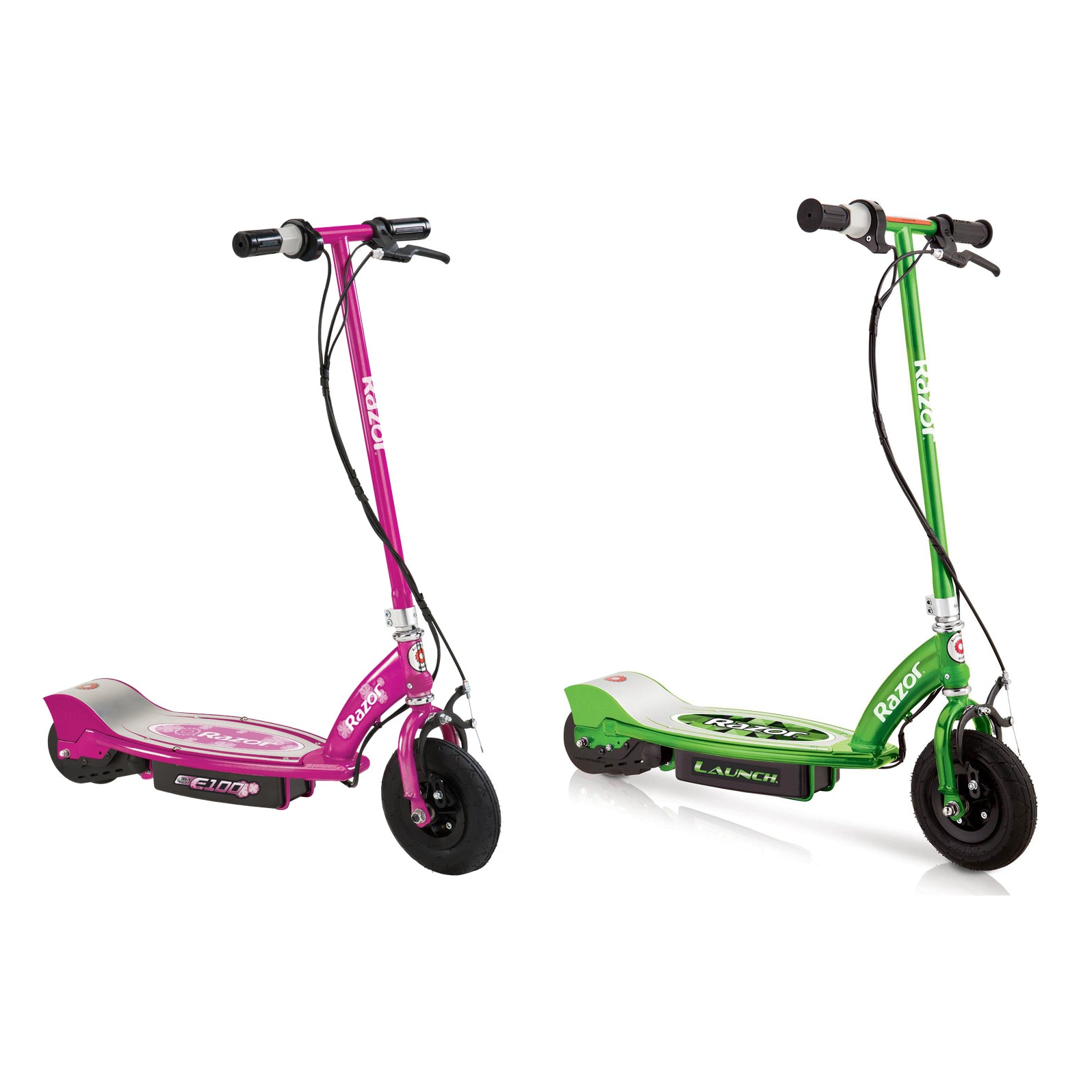Razor E100 24 Volt Electric Powered Ride On Scooter, Green & Pink (2 Scooters)