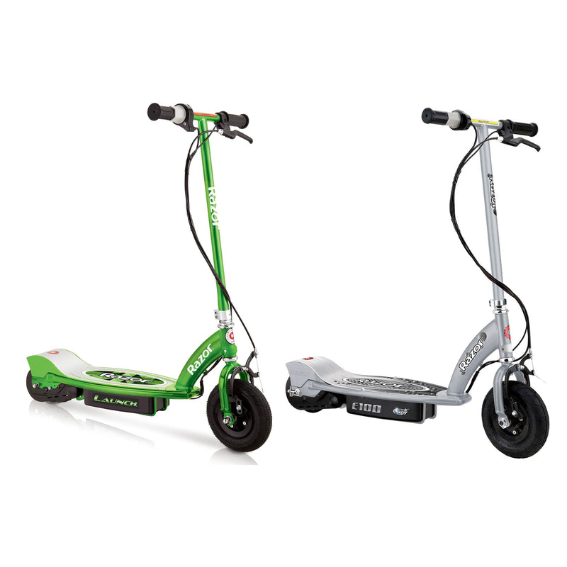 Razor E100 24 Volt Electric Powered Ride On Scooter, Green & Silver (2 Scooters)