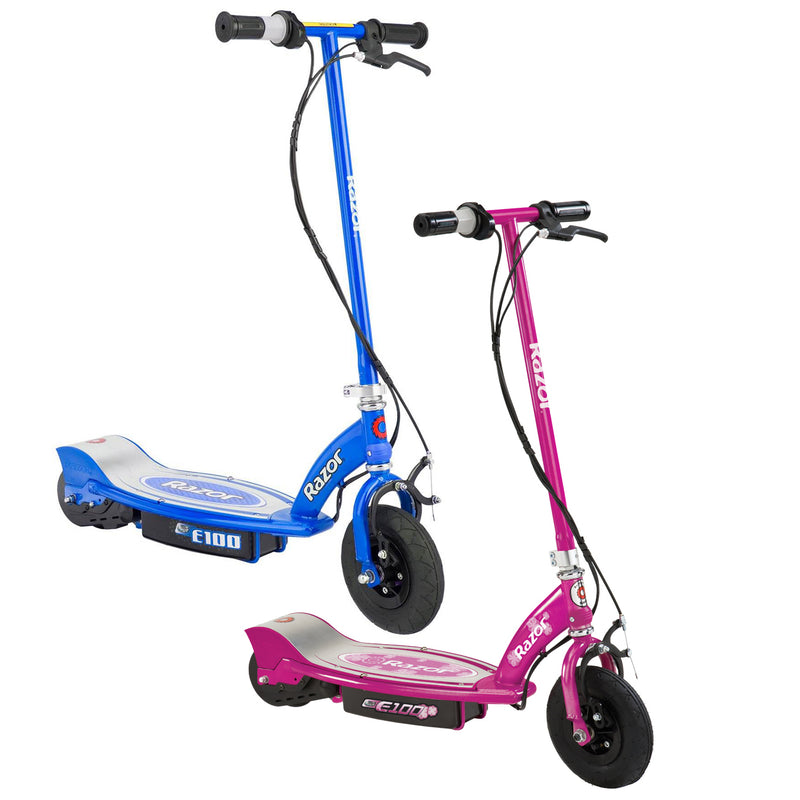 Razor E100 Kids 24 Volt Electric Powered Ride On Scooter, Blue & Pink (2 Pack)