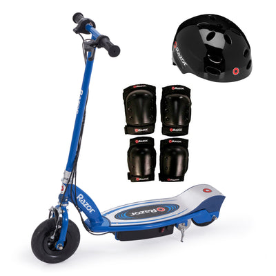 Razor E100 Kids Motorized 24V Electric Ride-On Scooter w/ Helmet and Pads, Blue