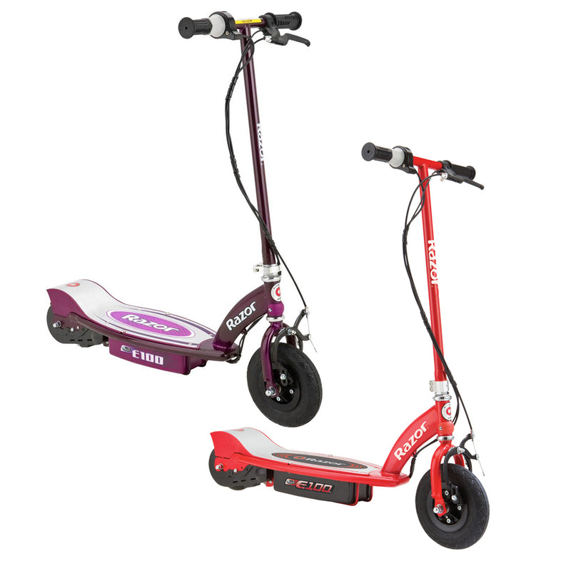 Razor E100 Kids 24 Volt Electric Powered Ride On Scooter, Red & Purple (2 Pack)