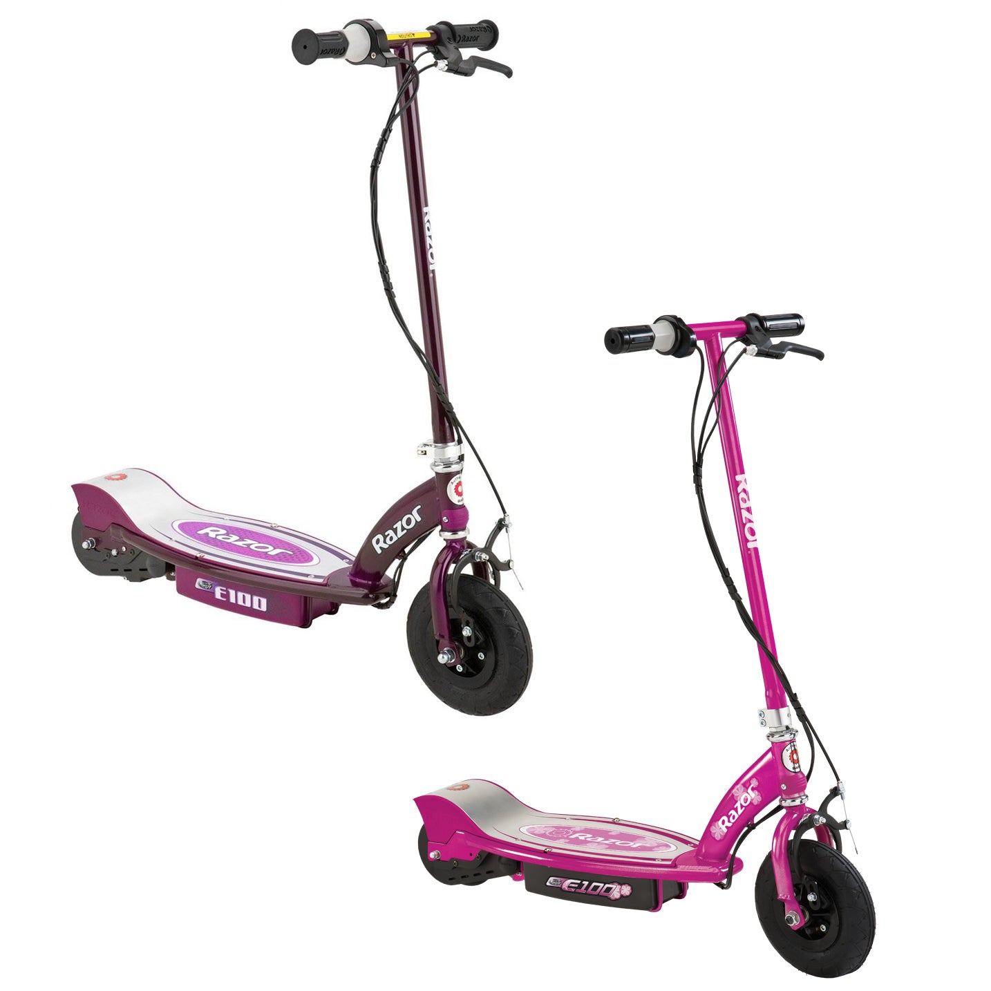 Razor E100 Kids 24 Volt Electric Powered Ride On Scooter, Pink & Purple (2 Pack)