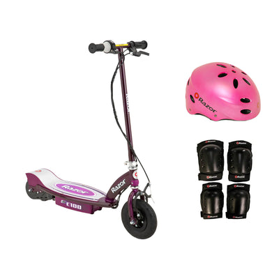 Razor E100 Electric Motorized Scooter, With Child Helmet, Elbow & Knee Pad Set