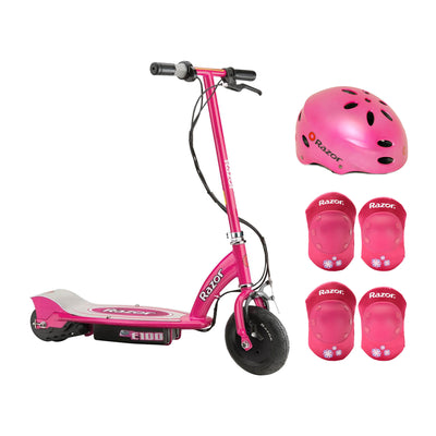 Razor E100 24V Electric Ride On Scooter, Pink with Pink Helmet & Elbow/Knee Pads
