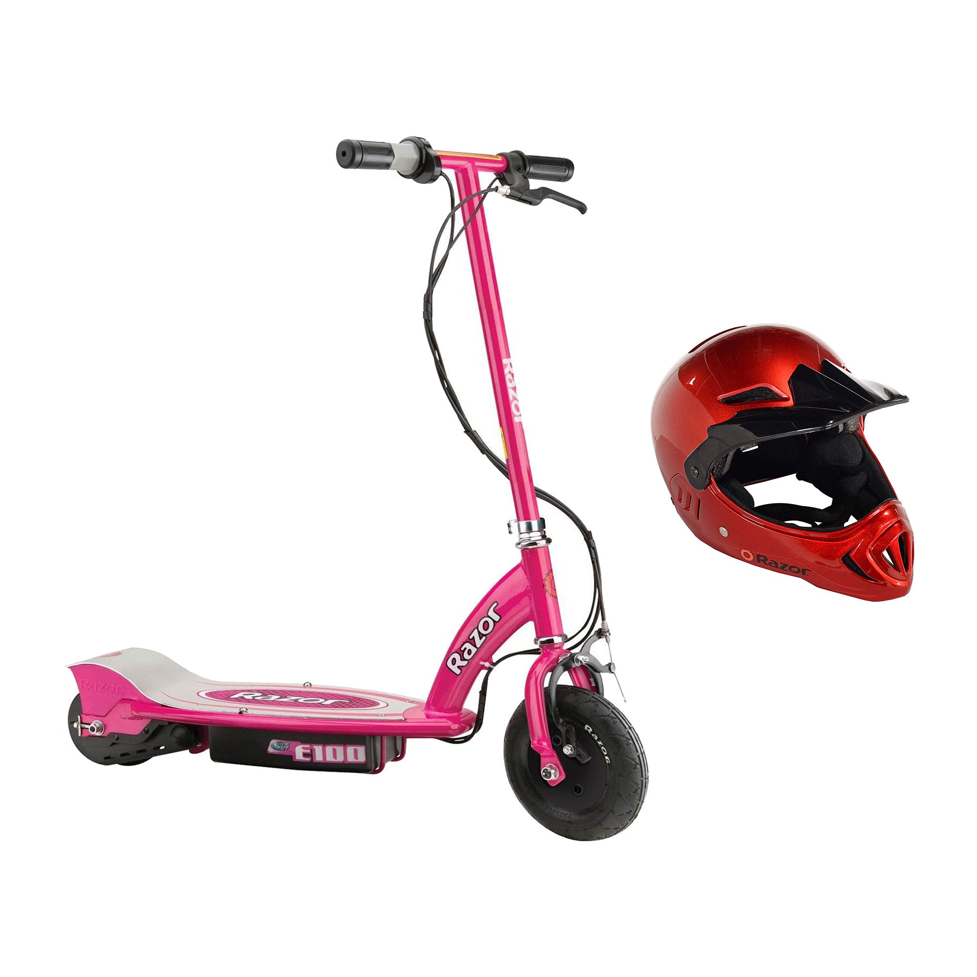 Razor E100 Kids Motorized 24V Electric Ride On Scooter, Pink & Red BMX Helmet