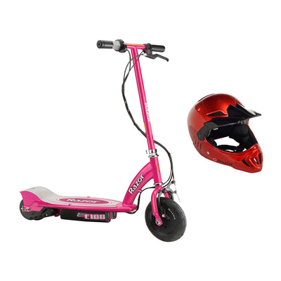 Razor E100 Kids Motorized 24V Electric Ride On Scooter, Pink & Red BMX Helmet