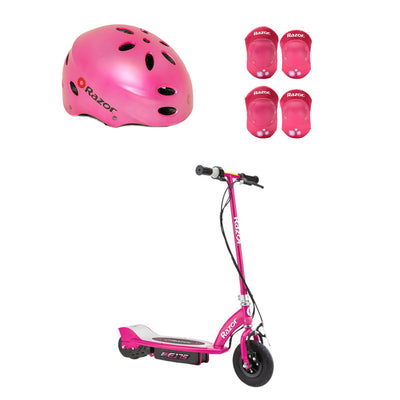 Razor E175 Electric Rechargeable Scooter + Bicycle Helmet + Elbow & Knee Pad Set
