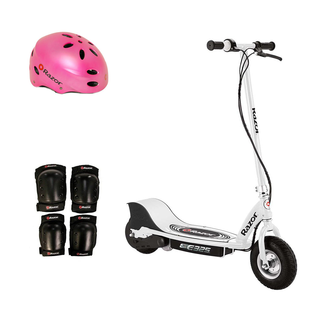 Razor E325 Electric Battery 24V Ride On Scooter, Helmet, & Elbow & Knee Pad Set - VMInnovations