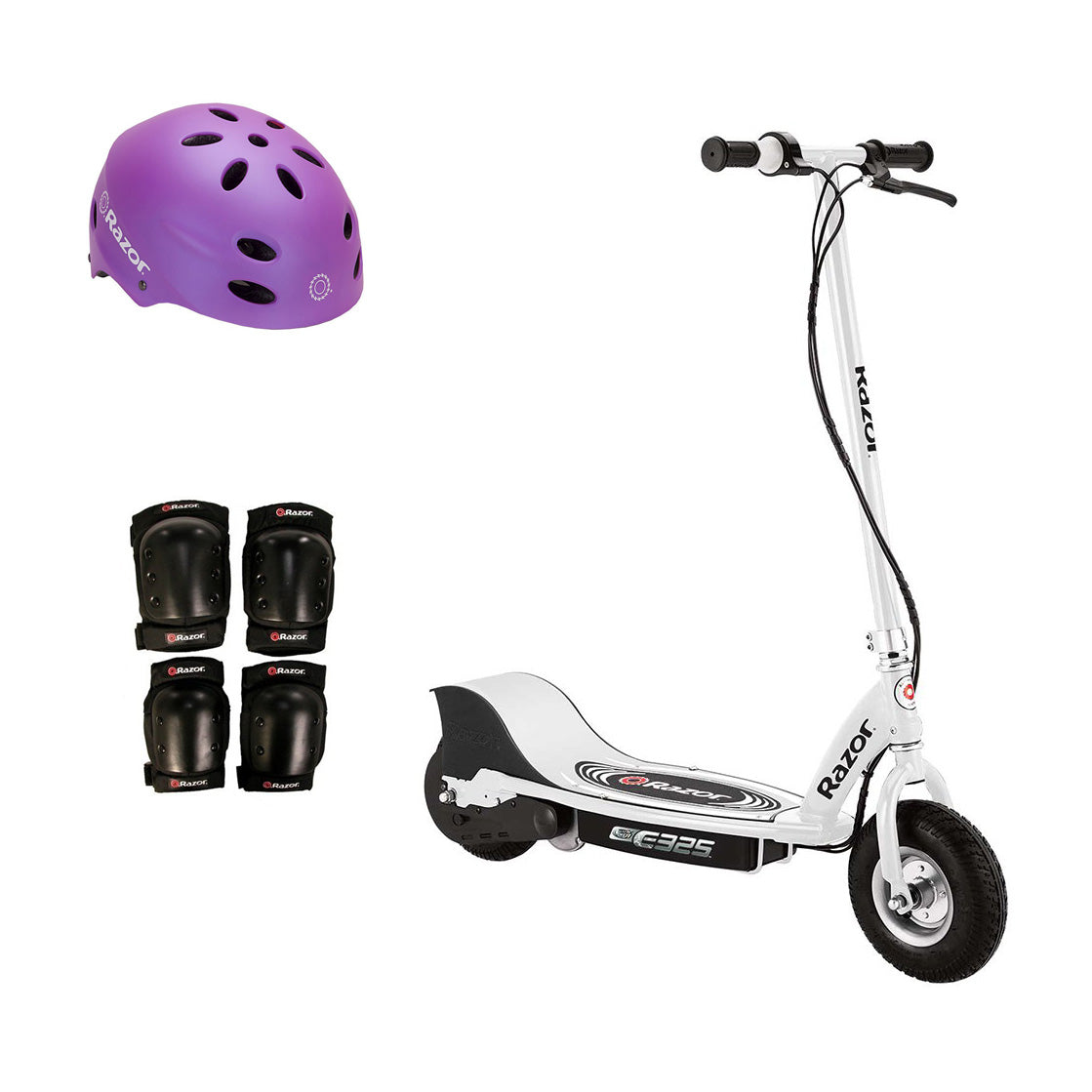 Razor E325 Electric Battery 24V Ride On Scooter, Helmet, & Elbow & Knee Pad Set