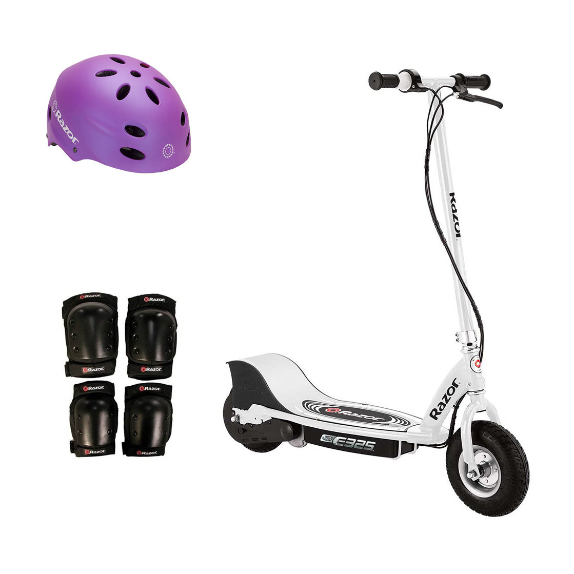 Razor E325 Electric Battery 24V Ride On Scooter, Helmet, & Elbow & Knee Pad Set - VMInnovations