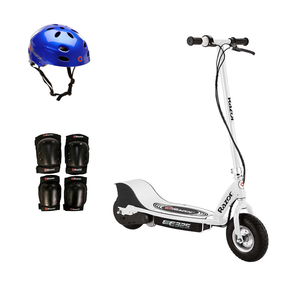 Razor E325 Electric Battery 24V Ride On Scooter, Helmet, & Elbow & Knee Pad Set