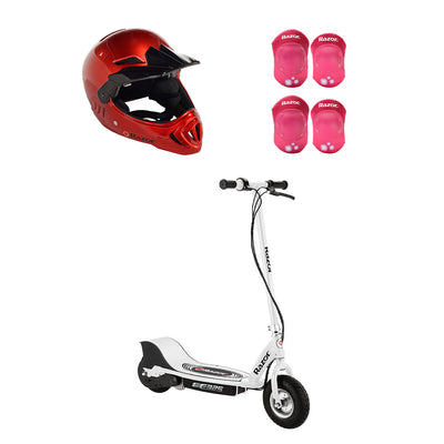 Razor E325 Electric Rechargeable Scooter + Bicycle Helmet + Elbow & Knee Pad Set