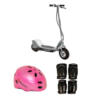 Razor Electric Kids Scooter, Silver + Youth Sport Helmet + Elbow & Knee Pads