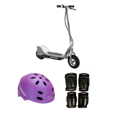 Razor Electric Kids Scooter, Silver + Youth Sport Helmet + Elbow & Knee Pads - VMInnovations