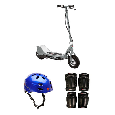 Razor Electric Kids Scooter, Silver + Youth Sport Helmet + Elbow & Knee Pads