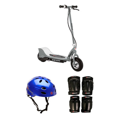 Razor Electric Kids Scooter, Silver + Youth Sport Helmet + Elbow & Knee Pads
