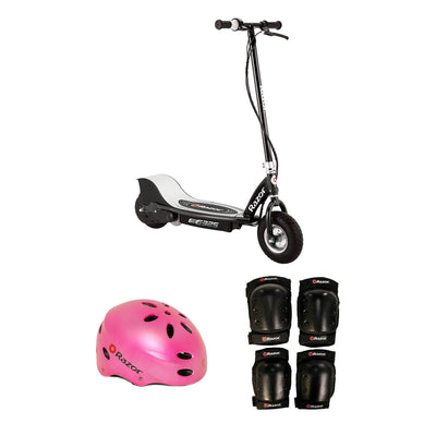 Razor Electric Kids Scooter, Black + Youth Sport Helmet + Elbow & Knee Pads