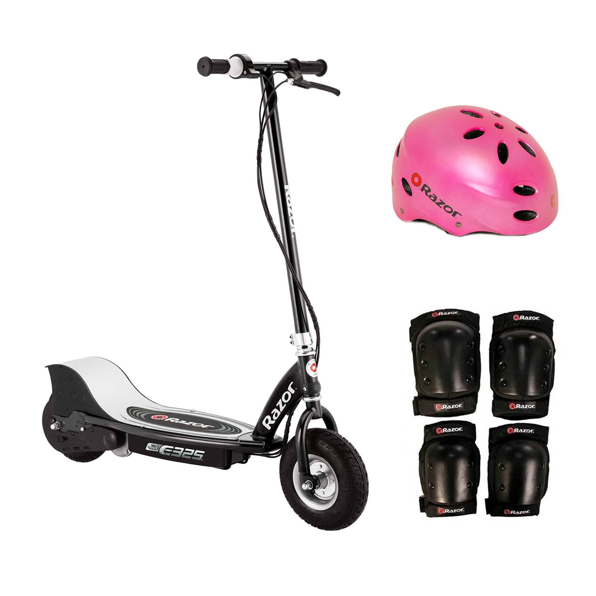Razor E325 Electric Motorized Scooter, With Youth Helmet, Elbow & Knee Pad Set