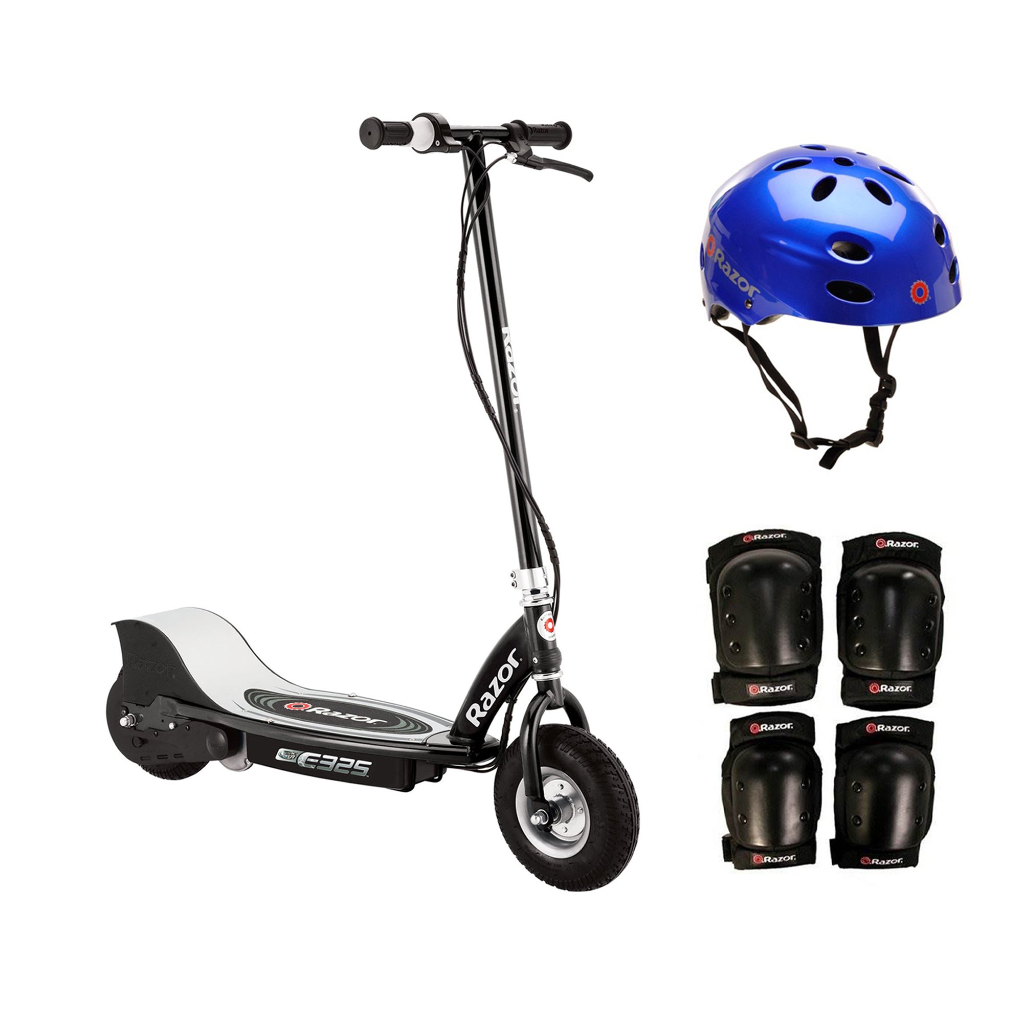 Razor E325 Electric Motorized Scooter, With Youth Helmet, Elbow & Knee Pad Set - VMInnovations