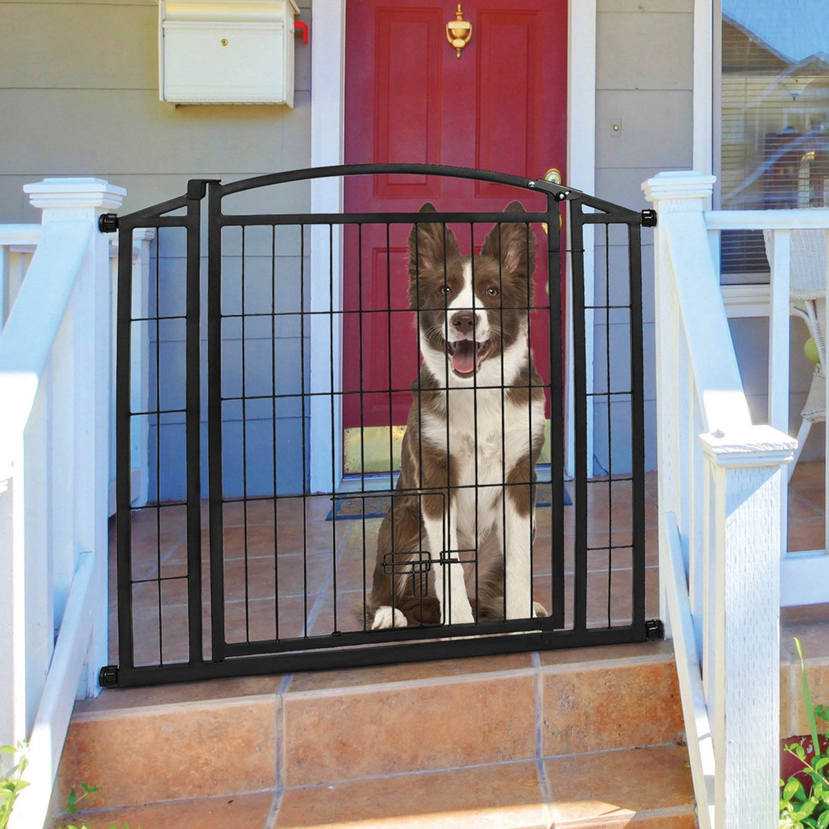 Carlson 33 Inch Metal Adjustable Dog Pet Puppy Gate for Porch & Patio, Graphite