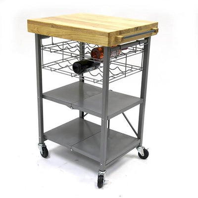 Origami Wheeled Kitchen Island Bar Cart with Double Wine Rack Bottle Holder - VMInnovations